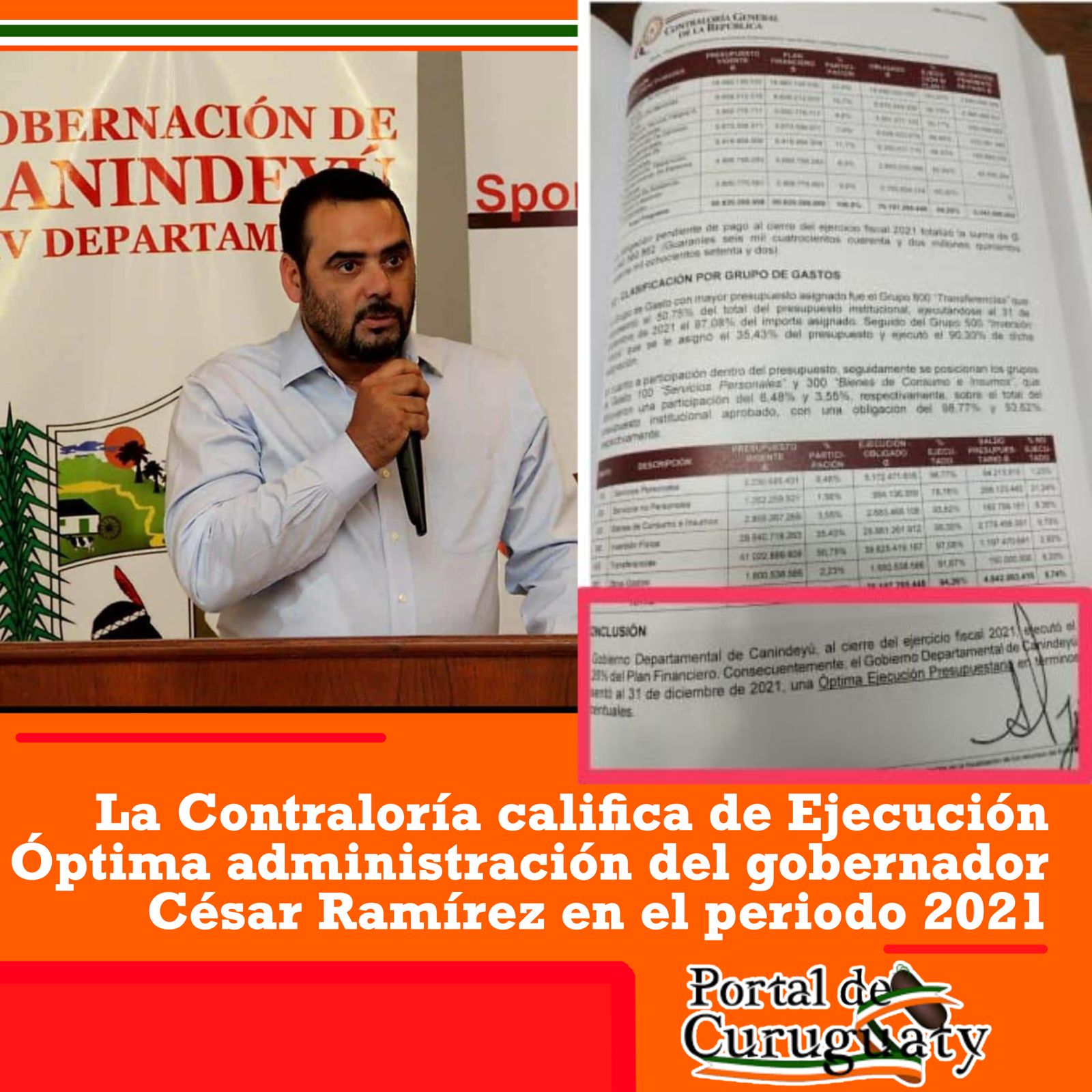 Contraloría califica de óptima administración año 2021 del gobernador César Ramírez