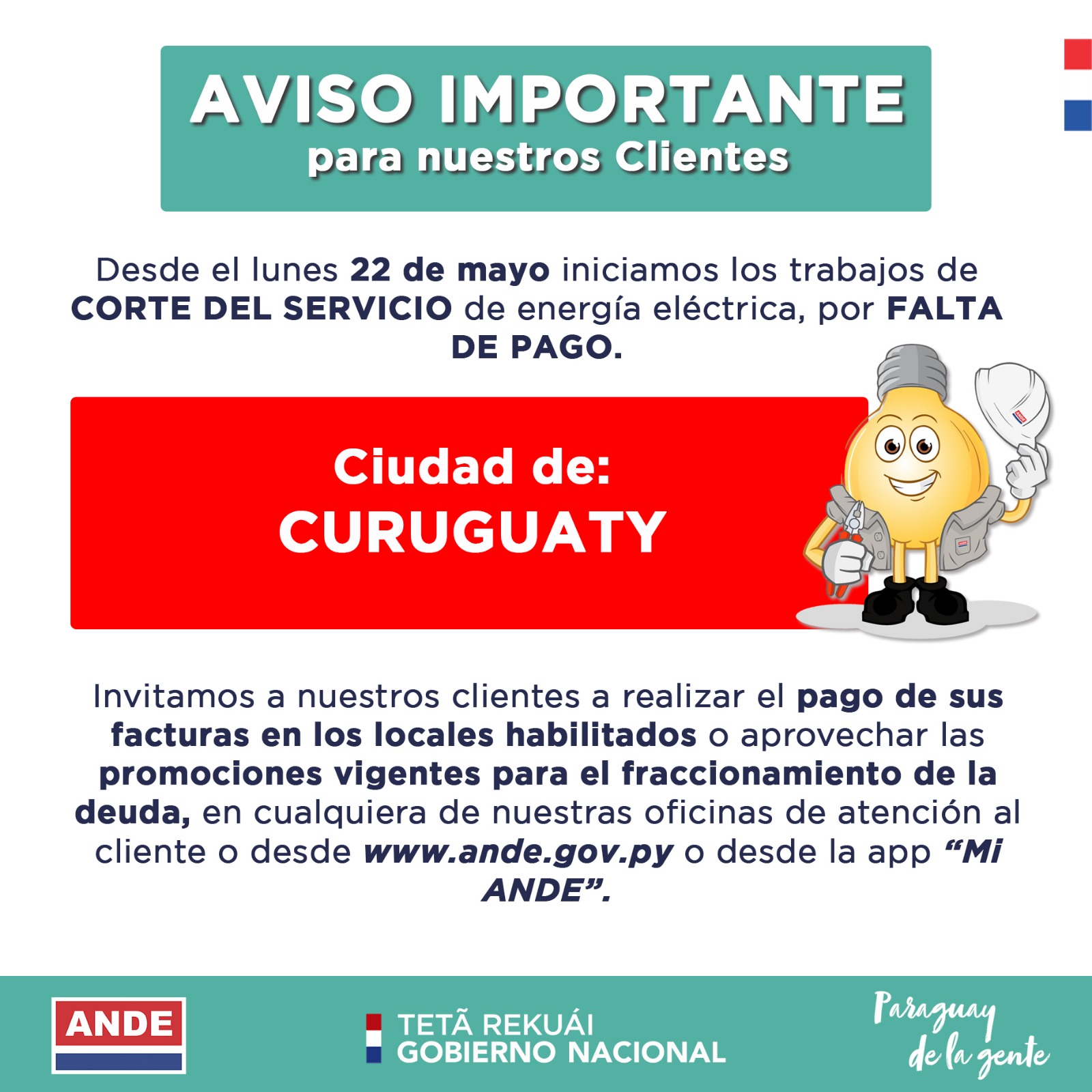 ANDE plantea desconectar a 1 000 usuarios por día por falta de pagos