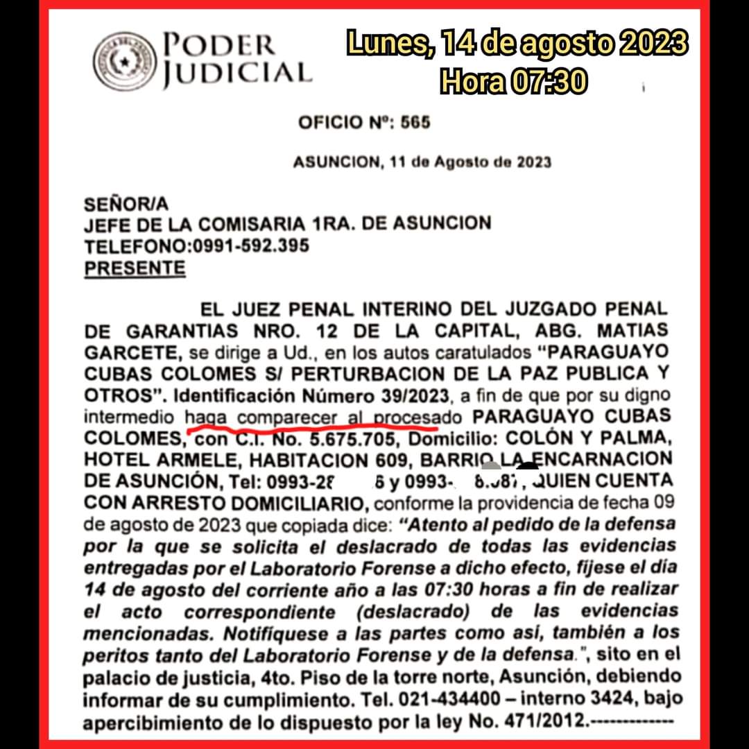 Payo Cubas es convocado por el juzgado