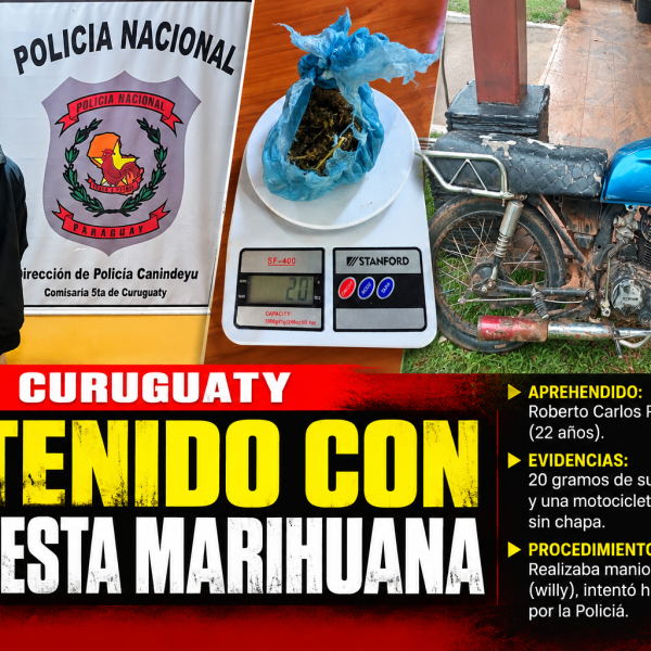 CURUGUATY: HACÍA WILLY EN MOTOCICLETA, INTENTÓ HUIR DE LA POLICÍA Y TERMINÓ DETENIDO CON SUPUESTA MARIHUANA